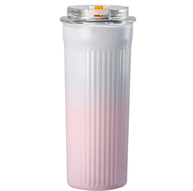 Couselect 316不鏽鋼漸層咖啡杯 大容量保溫保冷隨行杯 雙飲保溫瓶, 櫻花粉, 500ml, 1個