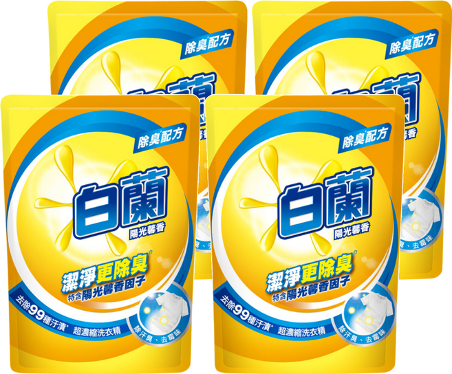 白蘭 潔淨除臭超濃縮洗衣精補充包 陽光馨香, 1.6kg, 4包
