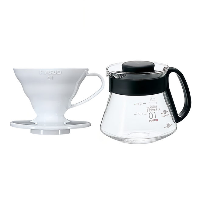 HARIO 好璃奧 V60簡約濾杯咖啡壺組, 樹脂濾杯 + 咖啡壺 + 量匙 + 漂白濾紙, 360ml, 1組