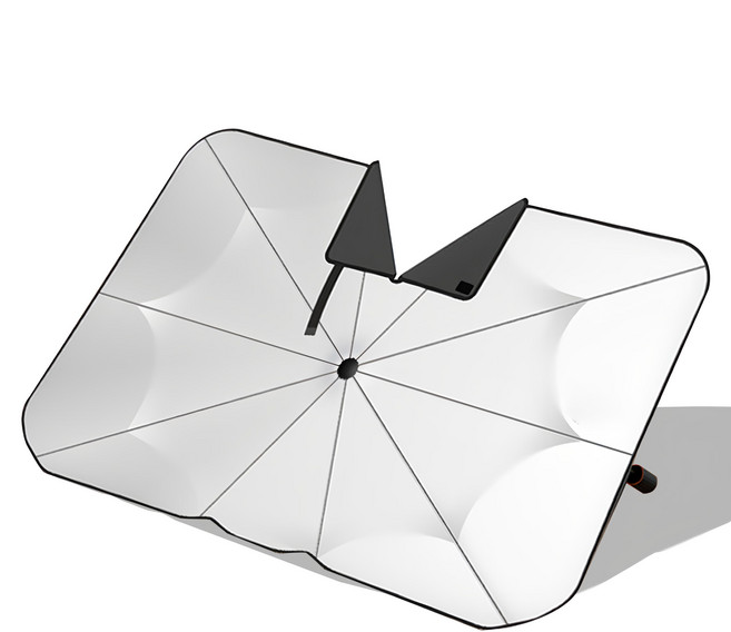 GMZ MOTORS 傘型遮陽板防撞墊後擋風玻璃型, 銀色 + 黑色, 1個