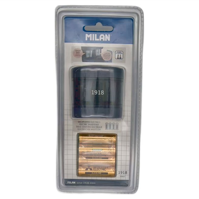 MILAN 電動雙孔削筆機 附電池 + 可替換刀架, 黑色, 1個