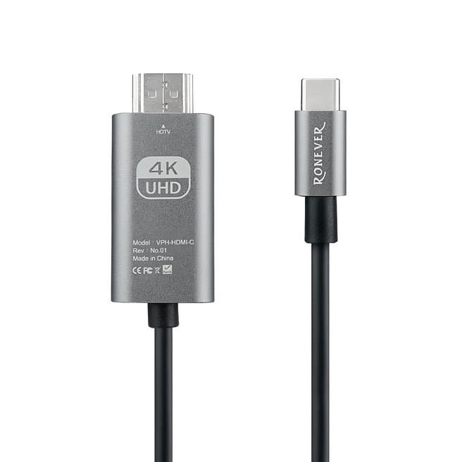 RONEVER TYPE-C to 多媒體影音傳輸線, 太空灰, 200cm, 1條
