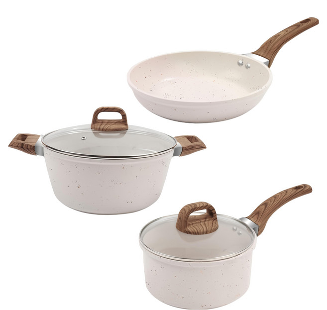 多功能料理鍋3件組, 1組, 牛奶鍋 + 牛奶鍋蓋 + 湯鍋 + 湯鍋蓋 + 煎鍋, 白色