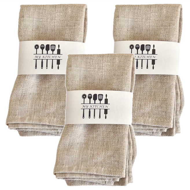 素色棉麻餐墊餐巾, 杏麻色, 40 x 40cm, 3條