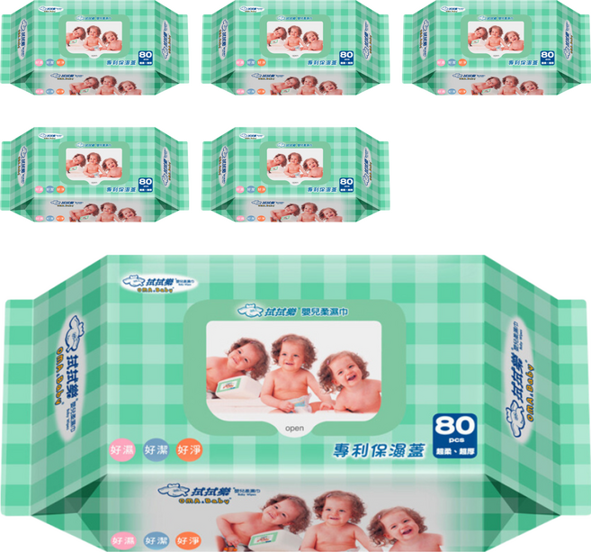 OMA&Baby 拭拭樂 加厚嬰兒超純水柔濕紙巾, 80張, 6包