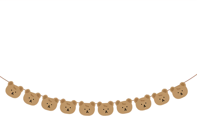 拉旗 Set 10面小熊旗子 吊繩約長200cm 單面旗寬12cm*長14cm, 1組, 復古小熊 棕色