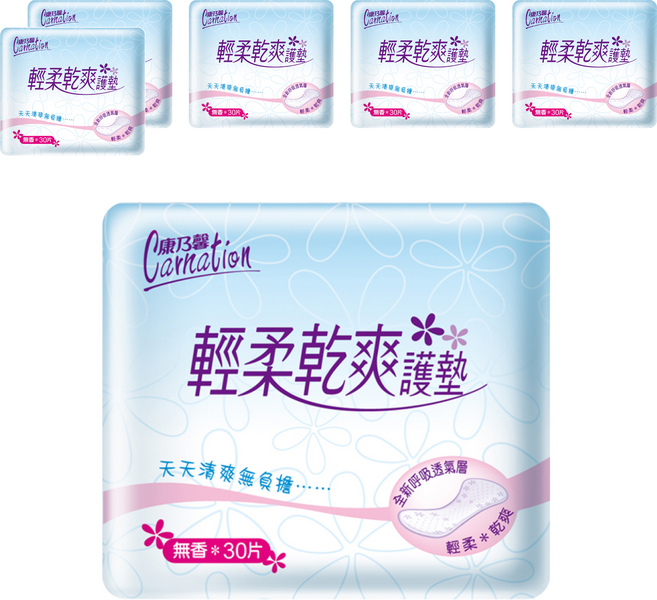 康乃馨 輕柔乾爽護墊 無香, 15cm, 30片, 6包