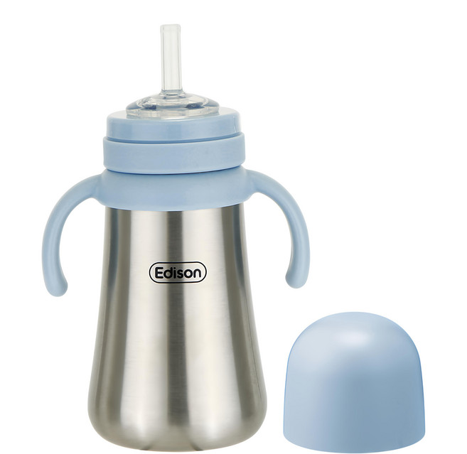 Edison 不鏽鋼保溫吸管學習杯, 藍色, 300ml, 1個