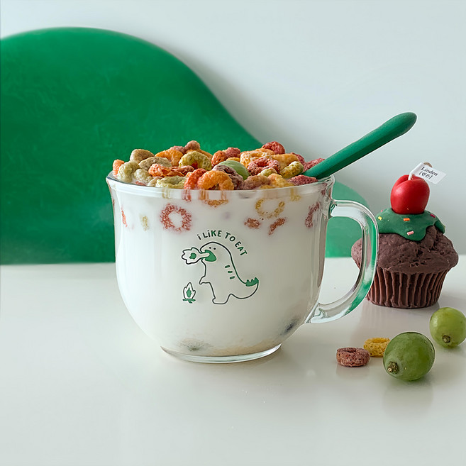 TheNinemall 玻璃麥片杯 470ml, 小恐龍, 1個