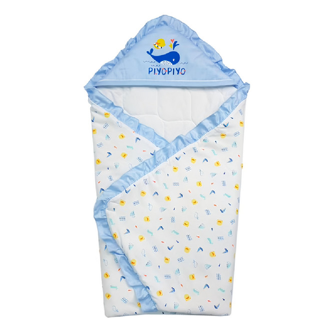 PiYOPiYO 黃色小鴨 小鴨海洋四季包巾 荷葉立體三角帽 保暖棉填充 100%純棉