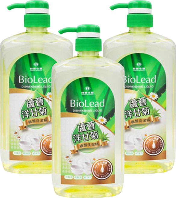 台塑生醫 BioLead 蘆薈洋甘菊 碗盤 洗潔精 洗碗精 壓送瓶, 1kg, 3瓶