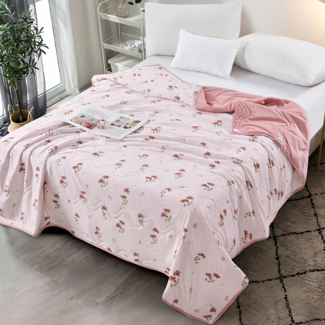 Aaron 艾倫生活家 海島針織手工蠶絲夏涼被, 白晝粉