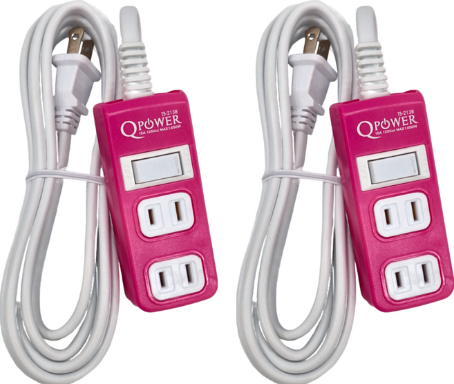Tyson 太順電業 QPOWER 太超值 1切3座2P延長線 9尺 TS 213B, 2.7m, 洋紅色, 2條
