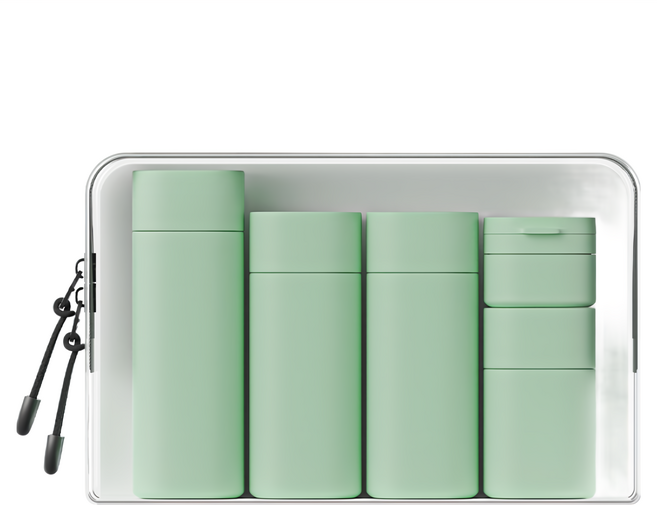 北歐色軟管分裝瓶 100ml + 80ml + 50ml + 15ml 附洗漱收納包, 北歐綠, 1組