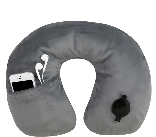 TRAVELON 絨布音樂護頸充氣枕 午睡枕 飛機枕 旅行枕 護頸枕 U行枕