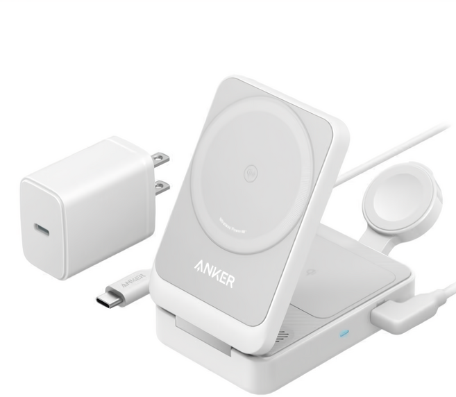ANKER 磁吸無線充電座 Qi2 15W 三合一折疊 B2557, 白色, 1個