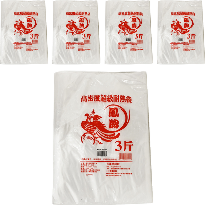 鳳牌 耐熱袋, 3斤(32.5 x 44cm), 1入, 5包