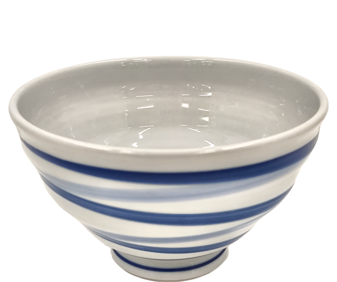 佐和陶瓷 輕量藍旋紋4井-日本製 陶瓷碗 寬14高8公分 容量550mL, 藍色, 1個