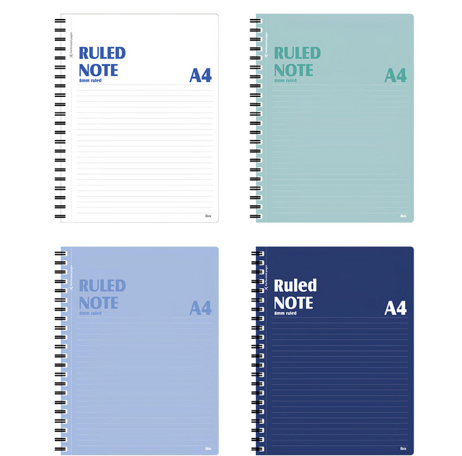 ibis A4 線圈筆記本 4件套, 1組, 白色+薄荷綠+藍色+海軍藍