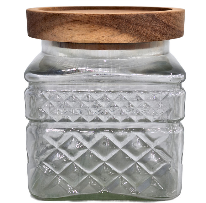 Homely Zakka 木蓋浮雕玻璃密封罐/儲物罐/廚房收納罐, 1個, 400ml