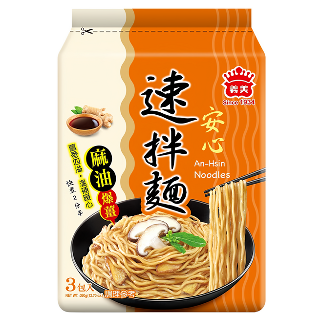 義美 速拌麵 麻油爆薑 120g, 3包