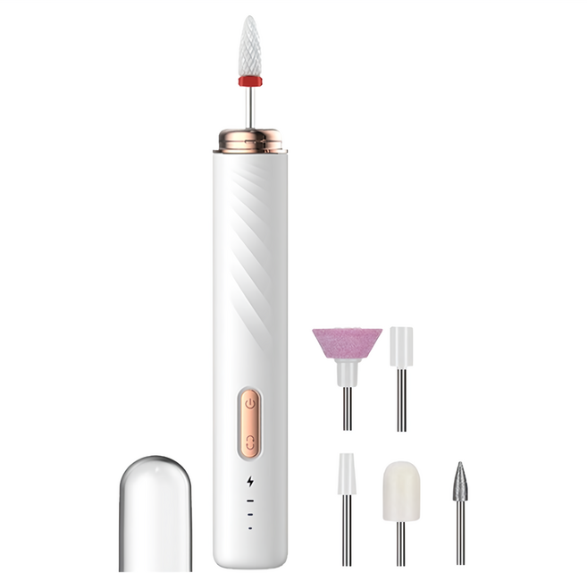 便攜電動美甲打磨器/指甲修護磨甲器/去死皮指甲拋光機/卸甲儀, 1台, 白色