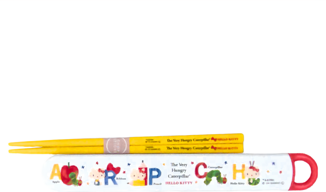 Skater Kitty 好餓的毛毛蟲 銀離子兒童筷子含收納盒, Kitty x 好餓的毛毛蟲, 兒童筷子 + 收納盒, 1組