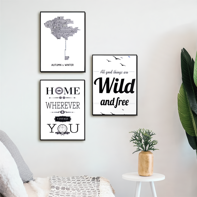 STYLEG時代家居 板畫 有框畫 3件組, 白色 + 黑色, 1組