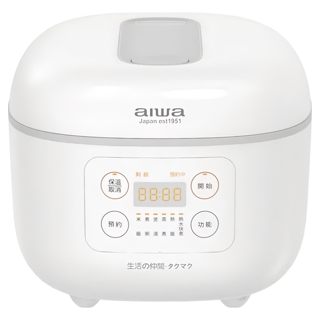 aiwa 愛華 4L 8人份 不沾塗層 可拆卸內蓋 多功能 電子鍋 微電腦 24小時定時器 LED螢幕 自動保溫 白色 RC-8 735W 3級能源效率 3.65kg