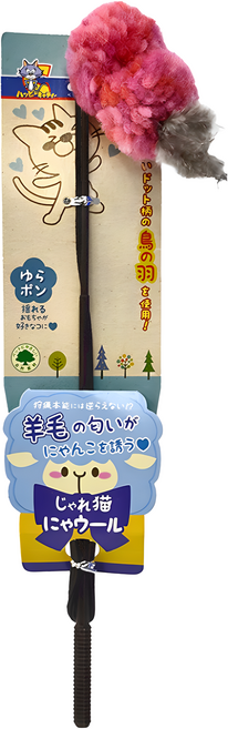 CattyMan 天然羊毛球型 逗貓棒, 多色, 1支