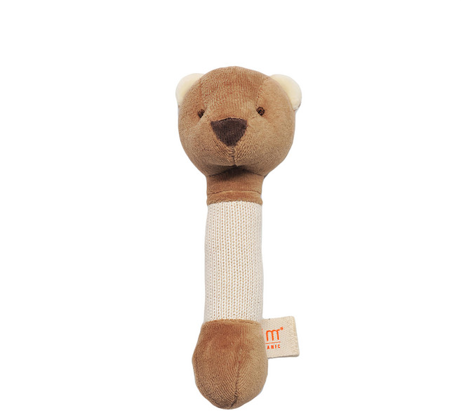 miYim 有機棉吉拿棒 - 短毛低過敏 無毒材質 搖晃響聲 安撫寶貝, 呼倫貝爾 棕色 + 白色, 1個