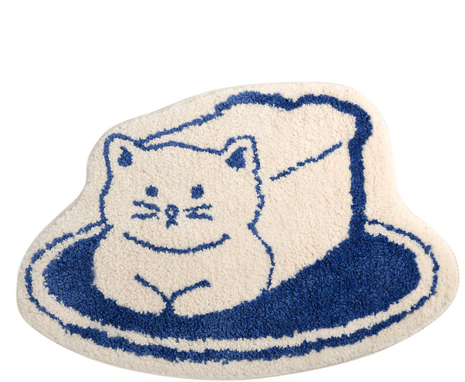 Dailylike My Buddy 絨毛腳踏墊, 貓咪吐司款 白色 + 藍色