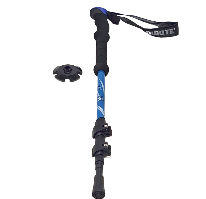 DIBOTE 迪伯特 外鎖式7075鋁合金登山杖 搭配刻度杖身 伸縮快速 EVA吸汗排汗握柄 人體工學手腕帶, 藍色, 1支