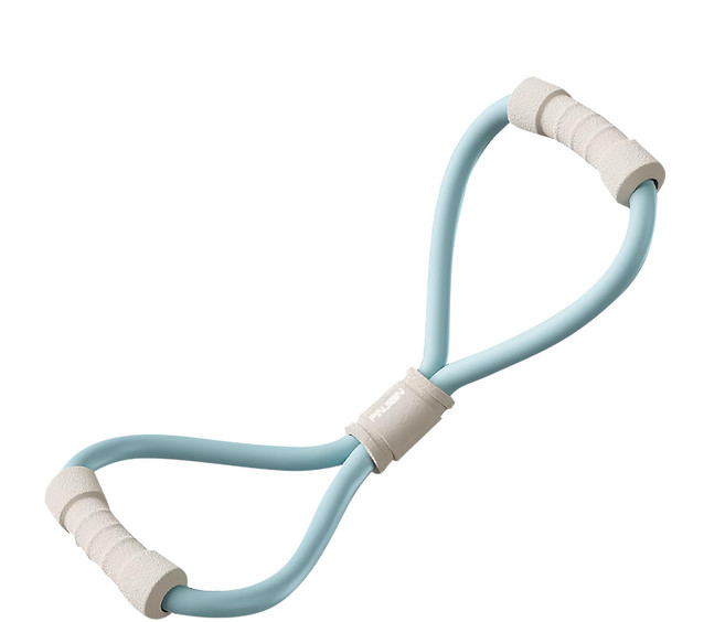 品健 拼色8字皮拉提斯帶 健身訓練多功能拉力繩/瑜伽拉力帶/彈力繩/拉力器, 藍色 + 白色, 1個