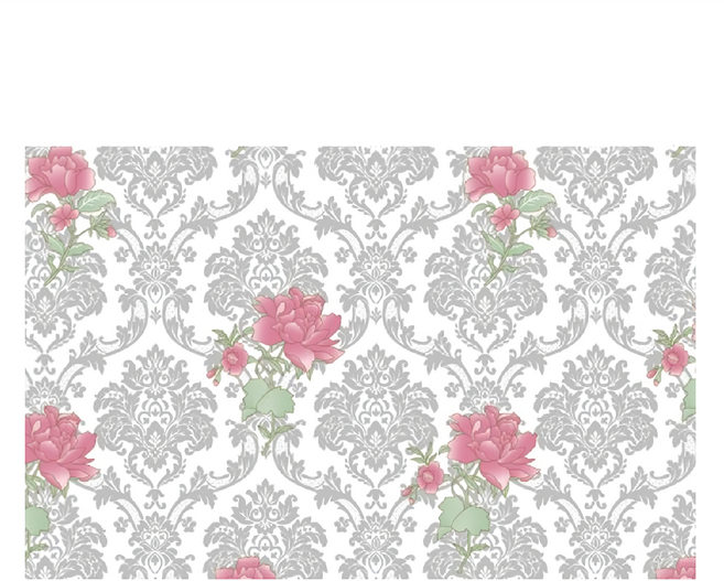 WE CHAMP 自黏式大馬仕薔薇印花貼布, 薔薇印花 灰色 + 粉色