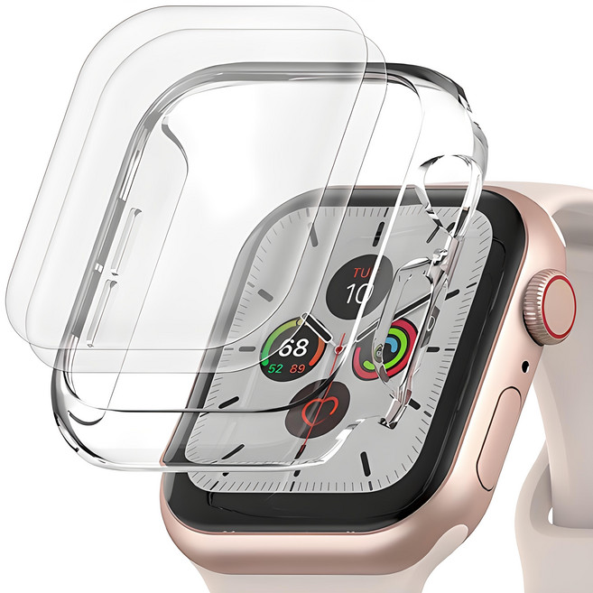 SINJIMORU Apple Watch 自我修復TPU螢幕保護貼 2個 + 硬殼保護殼, 水晶透明, 1個