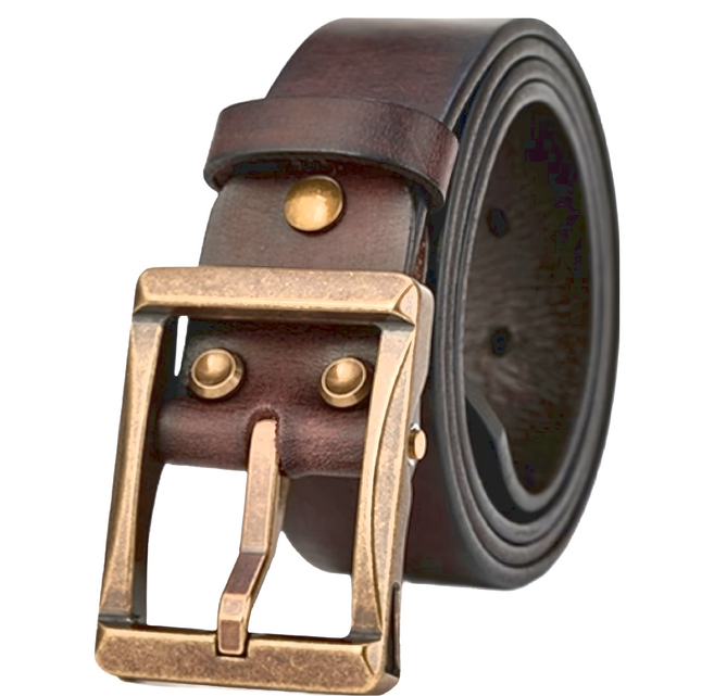 真皮頭層牛皮男士復古銅釦方形針釦皮帶 LL180 寬3.8cm