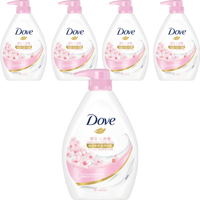 Dove 多芬 沐浴乳 櫻花 粉鹽, 900g, 5瓶