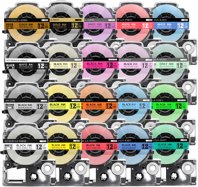 라벨천국 엡손 라벨 프린터 테이프 6mm 9mm 12mm 18mm 24mm 36mm 다양한 혼합색상 라벨기 리라쿠마 방수 네임 스티커 이름 용지 우리네, 12mm 바탕흰색 문자검정 SS12KW