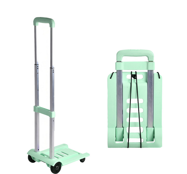 台灣 Life plus 多功能折疊便攜鋁合金拉桿購物車/手拉車/拉貨拖車 附綁帶 42.5 x 23 x 8.3cm 1080g, 馬卡龍綠, 1組