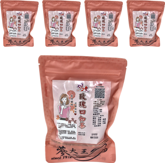 蔘大王 月後 玫瑰四物茶包, 6g, 10包, 5袋