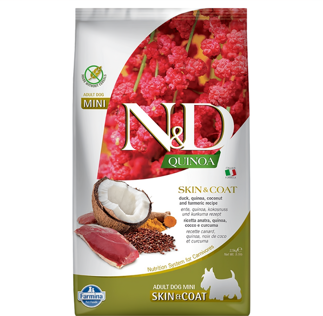 Farmina 法米納 藜麥無榖機能系列 犬用皮毛保健 小顆粒, 1袋, 2500g, 鴨肉椰子