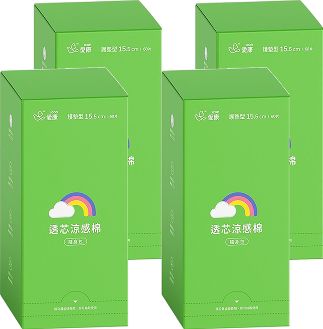 icon 愛康 透芯涼感衛生棉 隨身包, 護墊型 15.5cm, 60片, 4盒