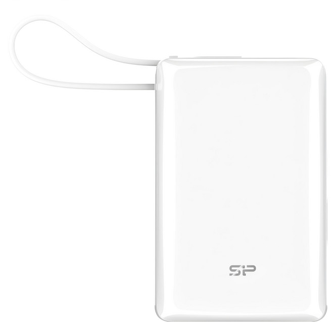 Silicon Power 廣穎電通 10000mAh自帶線數顯迷你快充行動電源, SP10KMAPBKCP101W, 鏡面白
