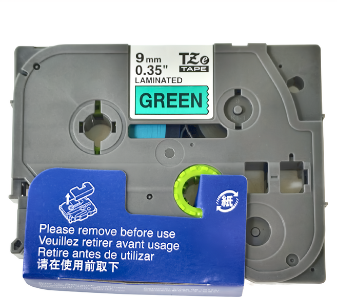 brother 兄弟牌 護貝帶 綠底黑字, 9mm, 1個