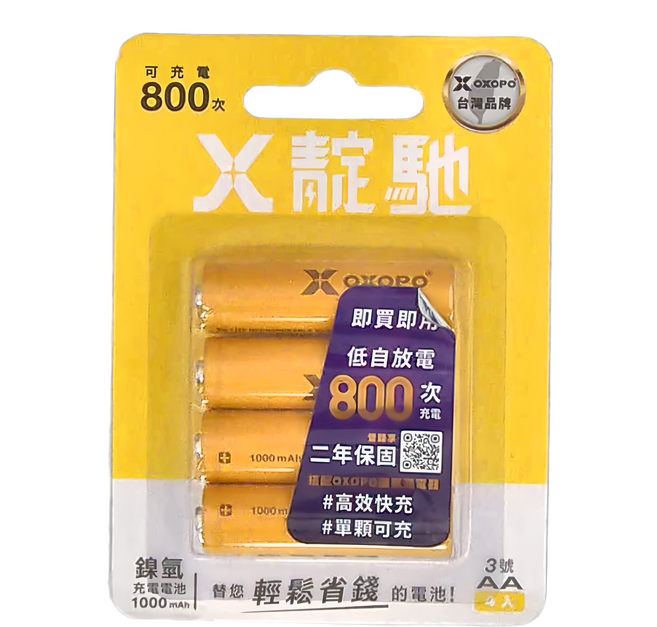 OXOPO 乂靛馳 低自放鎳氫充電池 3號 1000mAh, 4入, 1組