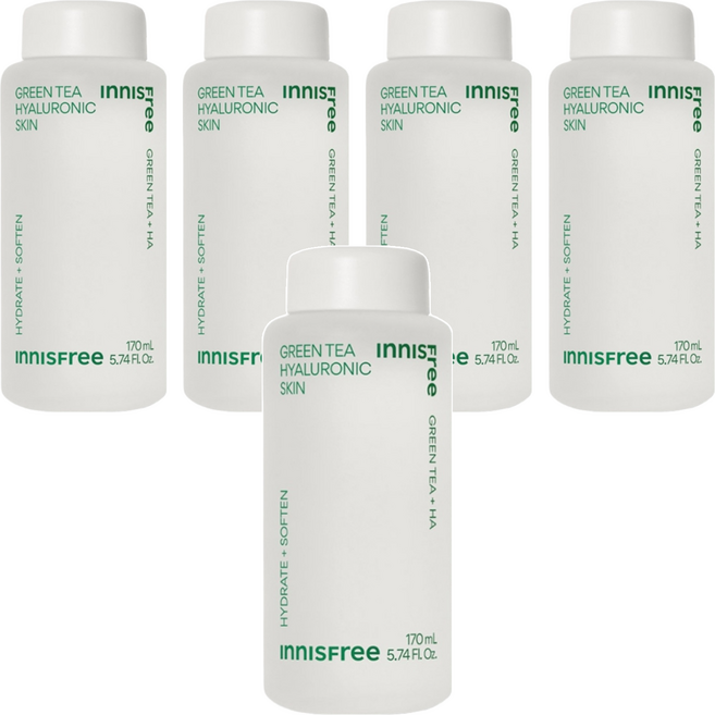 INNISFREE 台灣公司貨 綠茶玻尿酸保濕調理液, 170ml, 5瓶