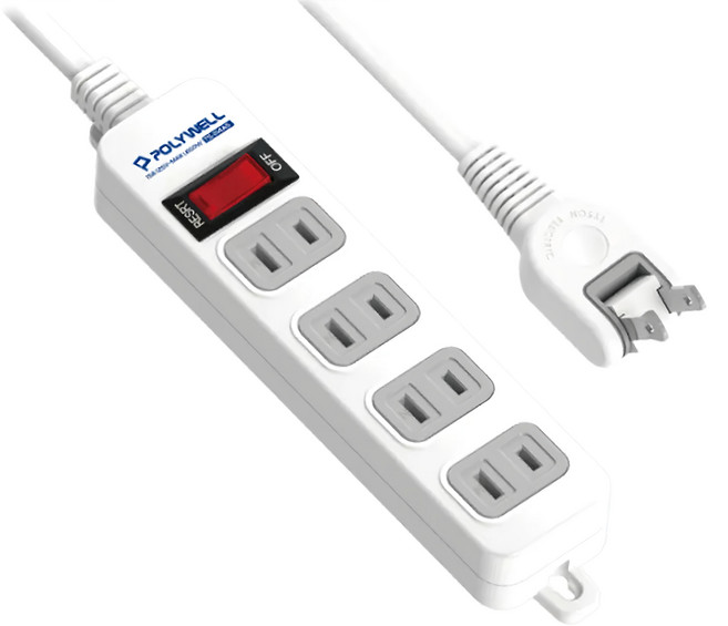 POLYWELL 寶利威爾 2孔電源延長線單切4座 9尺 PW15-T05-A017, 186.5mm, 白色, 1條