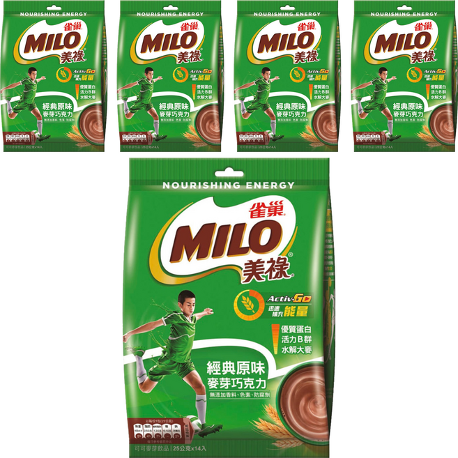 MILO 美祿 經典原味巧克力麥芽飲品 沖泡粉, 25g, 14入, 5袋