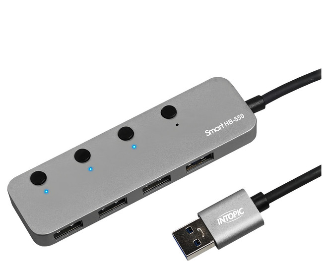 INTOPIC 廣鼎 USB3.1 高速集線器 HB-550 4 Port 獨立開關 指示燈設計 傳輸速率5Gbps, 銀色, 1個